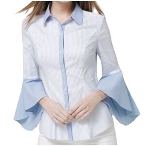 White House Black Market Sophia Pin Striped Bell Sleeved Top Blouse Size 6